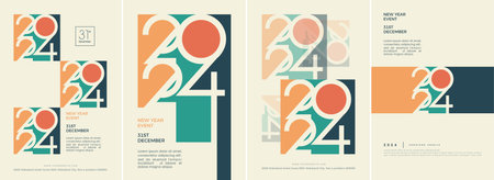 Happy new year 2024 celebration poster. Vector background premium, For 2024 new year poster, calendar, greeting and celebration.のイラスト素材