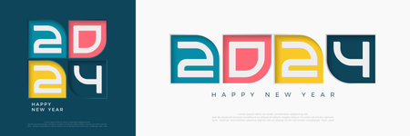 Happy new year colorful design. With the number 2024 in the box. Premium vector background for banner, poster, greeting or calendar.のイラスト素材