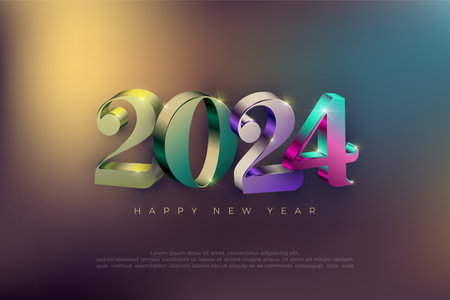 Colorful 2024 3d number design with bokeh background. Premium number vector design for happy new...