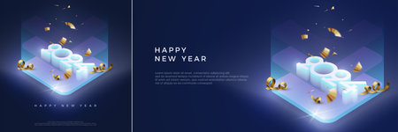 Happy new year 2024 design with technology concept for background. Premium vector background, for posters, calendars, greetings and New Year 2024 celebrations.のイラスト素材