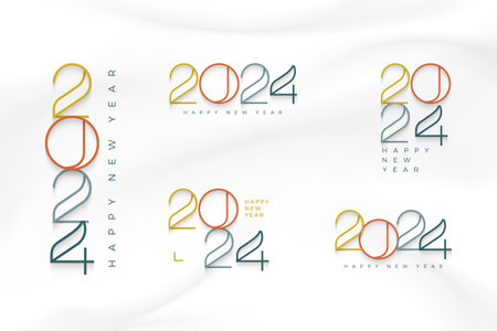 Line art number 2024 in full color on the background white back. Premium vector design for poster, banner, greeting and celebration of happy new year 2024.のイラスト素材