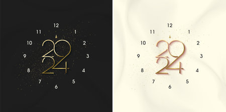 New year 2024 with illustration of numbers and clock. Premium design vector for poster, banner, greeting and celebration of happy new year 2024.のイラスト素材