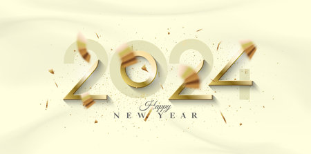 Golden number 2024 with happy new year 2024 celebration numbers. Premium vector design for poster,...