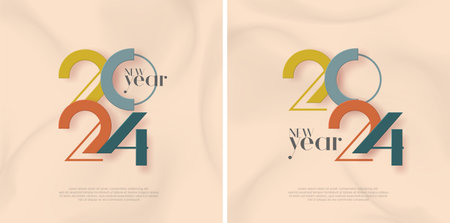 Colorful design 2024 happy new year with unique number pieces. Premium vector design for greeting, Invitation, banner poster and others.のイラスト素材