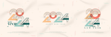 Colorful number 2024 with striped unique numerals on a cloth background. Premium vector design for background, cover, poster, banner, calendar and happy new year 2024 celebration.のイラスト素材