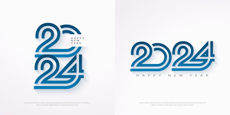 Modern design new year 2024 concept. With pure blue striped numbers. Premium vector design for poster, banner, new year 2024 celebration and greeting.のイラスト素材