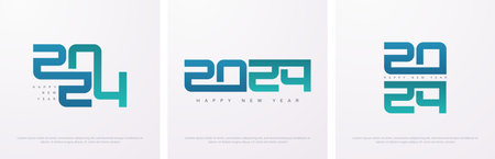 Happy new year number 2024 with modern numerals on white background. Premium vector design, modern, clean and unique. design for calendar, greeting and new year celebration.のイラスト素材