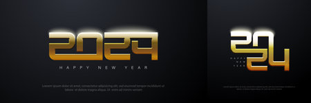 Happy new year 2024 design. With shiny gold numerals. Premium for posters, banners, social greetings and new year 2024 celebrations.のイラスト素材