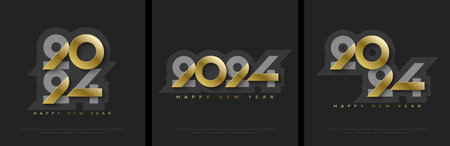 Numbers 2024 for happy new year 2024 with luxury gold bold numerals. Premium for posters, banners, social greetings and new year 2024 celebrations.のイラスト素材
