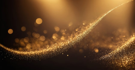 Illustration of a modern luxury gold glittering glowing background with bokeh and blurred...