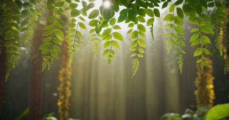 Cool foliage background with glowing bokeh background. Premium design for poster, banner or wallpaper.の写真素材