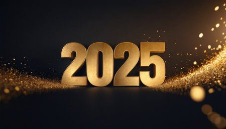 Premium illustration of happy new year 2025, with gold numbers and luxury glitter. Premium design...