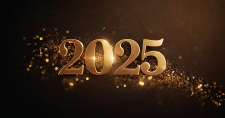 New year number design 2025 in shiny gold decorated with magnificent gold glitter. Premium design...