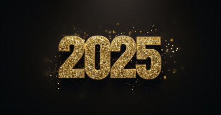 Modern and elegant new year 2025 design with luxurious gold glitter. Premium design for new year celebration.の写真素材