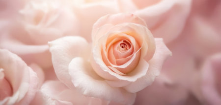 Beautiful Pink Roses in Bokeh Effect. Clean modern background with beautiful roses for banners, posters, social media and wall decorations.の写真素材