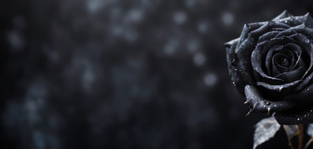The realistic illustration of a black rose flower on a blurred black background is beautiful and charming.の写真素材