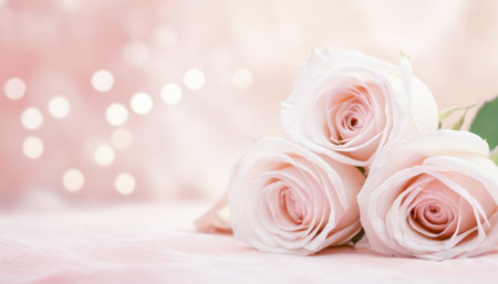 Glimpse of Pink Roses in Bokeh Effect. Premium beautiful rose background for banners, posters, wallpapers and social media.の写真素材