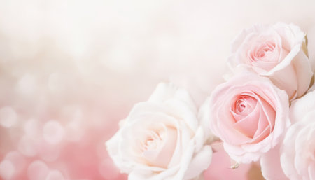 Beautiful Pink Roses Behind Blurry Light. Premium beautiful rose background for banners, posters, wallpapers and social media.の写真素材