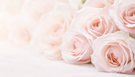 Beauty of Pink Roses in Bokeh Background. Premium beautiful rose background for banners, posters, wallpapers and social media.の写真素材