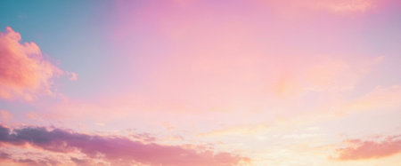 Soft, pastel sky with delicate clouds at sunset, creating a serene and dreamy atmosphere. Background photos for banners, posters and wallpapers.の写真素材