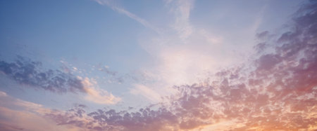 Vibrant sunset sky with pink and blue hues and delicate clouds. Background photos for banners,...