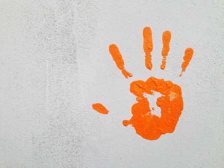 Paint hand on cement wallの素材