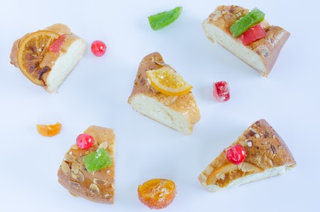 Cake of kings in portions forming a star on white background. Top view.の写真素材