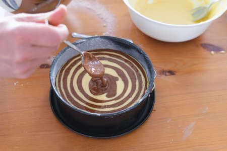 Making marble cake at home. Copy space. Pastry.の写真素材