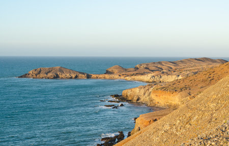 Landscape of the Colombian Caribbean coast in the Guajira desert with sea and land. Copy space.の写真素材