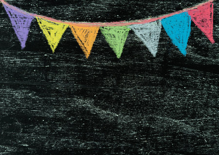 Flags painted in chalk on a black background. Copyspace. Back to class.の写真素材