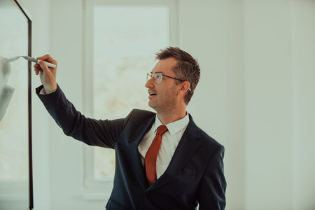 A modernly dressed professor engages in educating students, who listen attentively, creating a...