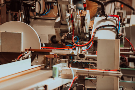 A state-of-the-art CNC machine in a modern wood processing facility showcases the seamless fusion of precision technology and traditional craftsmanship, working harmoniously to produce a diverse array of high-quality wooden productsの写真素材