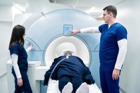 Medical scientific hospital laboratory meeting: Diverse team of neurologists, neuroscientists, neurosurgeons taking MRI, CT scan of patient, Talk About Treatment Method, New Drugs Cureの写真素材