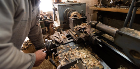Elderly Craftsman Working in a Rustic Workshop