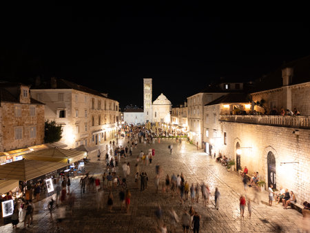 Nightlife on Historic Hvar Squareの写真素材