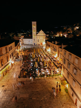 Nightlife on Historic Hvar Squareの写真素材