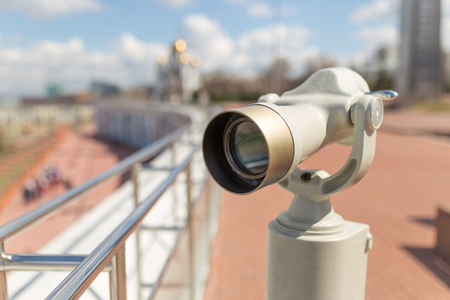 Stationary observation binoculars in sity close upの写真素材