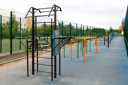 Views of the sports ground for street workout. Public area for sports training in the park.の写真素材