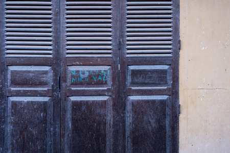 Wood window in province Cambodiaの写真素材