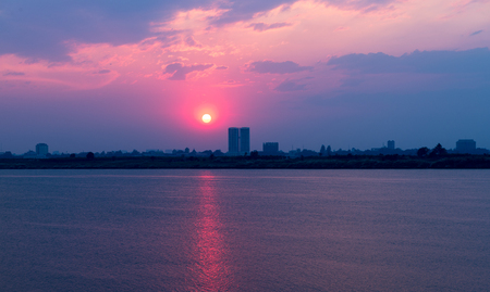 Phnom Penh Town during twilight time, Cambodia Mar 2016の写真素材