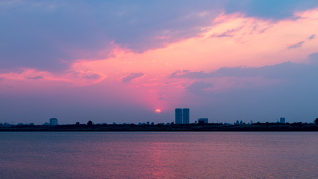 Phnom Penh Town during twilight time, Cambodia Mar 2016の写真素材