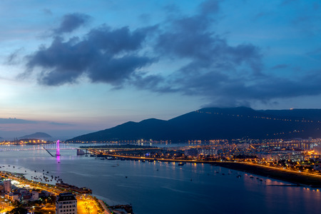 Beautiful bridge during night time (Tran Thi Ly Bridge) 2016.の写真素材