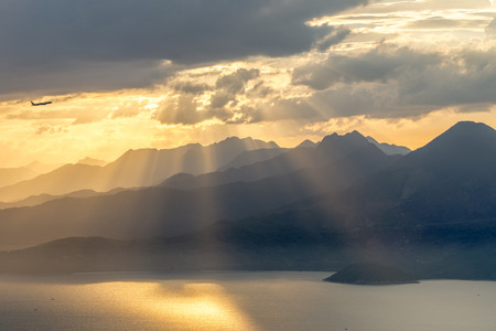 Sunset view at Hai Van%u2019s mountain Danang District Vietnamの写真素材