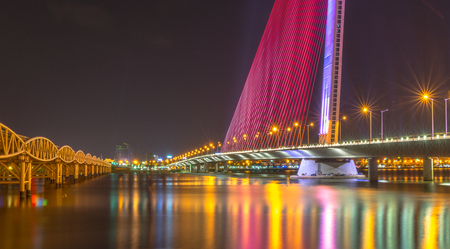 Beautiful bridge during night time (Tran Thi Ly Bridge) 2016.の写真素材