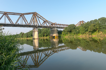 Old Long Bien Bridge in Hanoi, Vietnam Dec 2016の写真素材