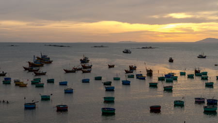 Basket boat and  Fishing boat, Vietnam Nov 2016の写真素材