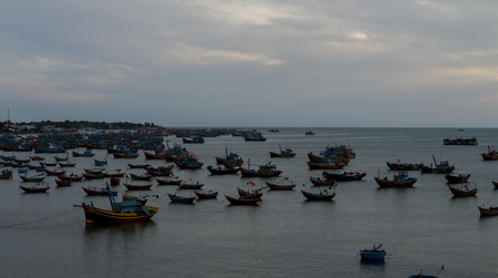 Basket boat and  Fishing boat, Vietnam Nov 2016の写真素材