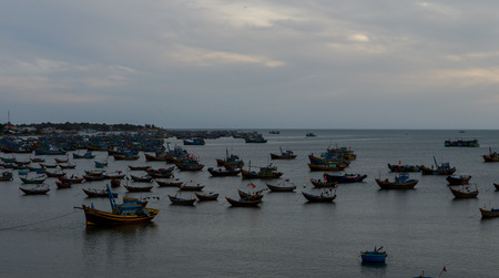 Basket boat and  Fishing boat, Vietnam Nov 2016の写真素材