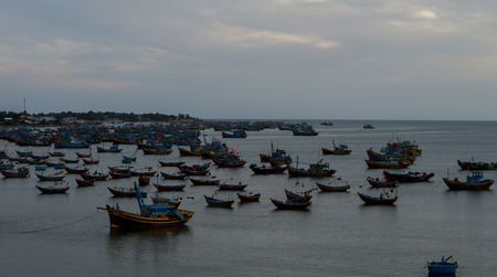 Basket boat and  Fishing boat, Vietnam Nov 2016の写真素材