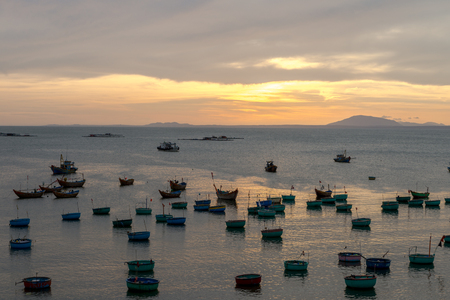 Basket boat and  Fishing boat, Vietnam Nov 2016の写真素材